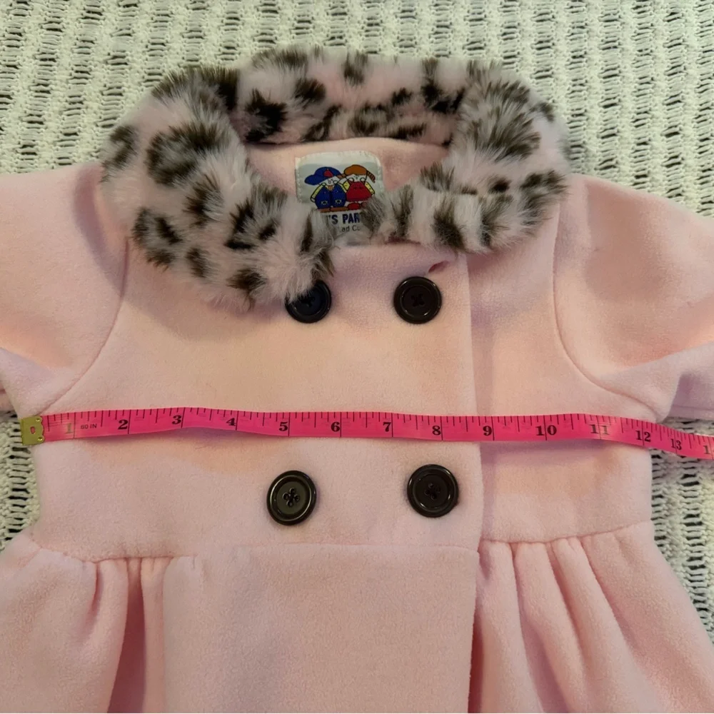PETES PARTNER Vintage Faux Fur Animal Print Trim Pink Kids Coat with Hat Size 5